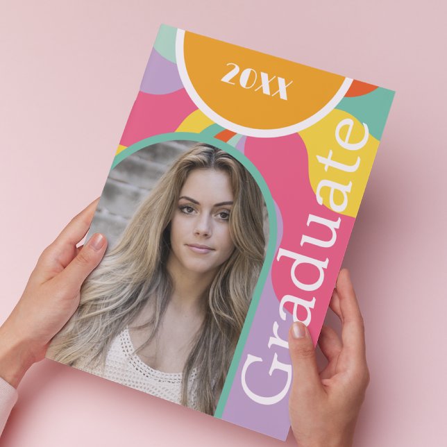 Convite Graduação Cor-de-Rosa 70s com Arco Retroativo (Criador carregado)