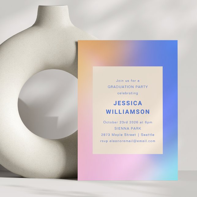Convite Graduação Cor-de-Rosa Púrpura com Gradiente Abstra (Criador carregado)