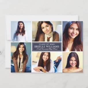 Convite Graduação da Colagem de Fotos Azul da meia-noite E