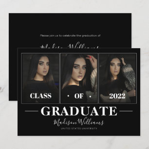 Convite Graduação da Colagem de Fotos do Elegante Preto Mo