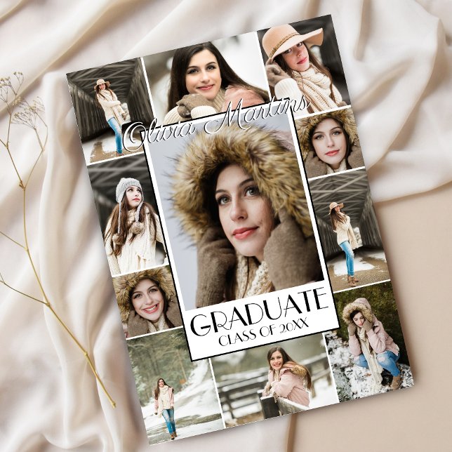 Convite Graduação da Colagem de Fotos do Formando Bold (Modern Stylish Photo Collage Graduation Announcement Invitation for High School College Graduate)