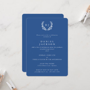 Convite Graduação da coroa azul+branco monograma