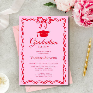 Convite Graduação da curva de onda vermelha rosa-quente