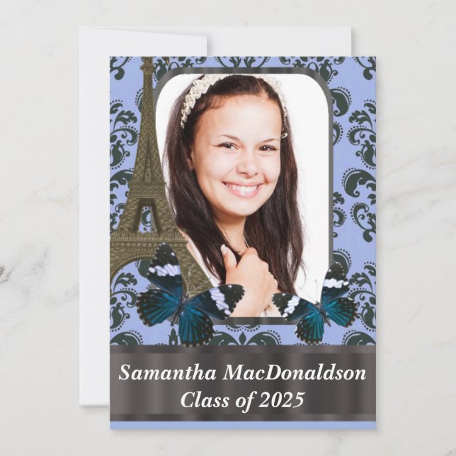 Convite Graduação da foto de Paris e de borboletas (Frente)
