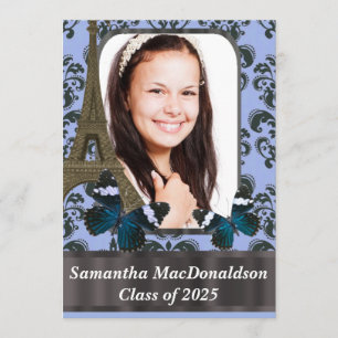 Convite Graduação da foto de Paris e de borboletas