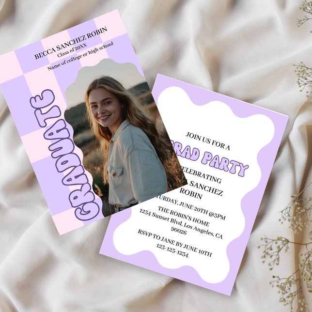 Convite Graduação da lavanda de vintage (Criador carregado)