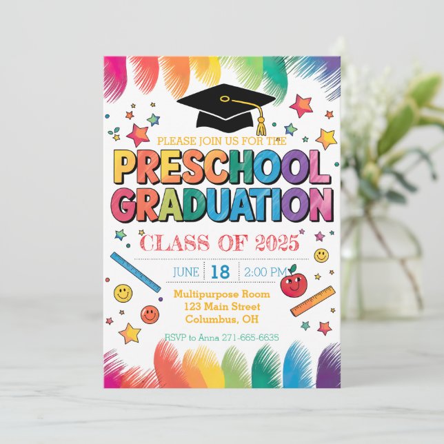 Convite Graduação da pré-escola desenhada à mão (Em pé/Frente)