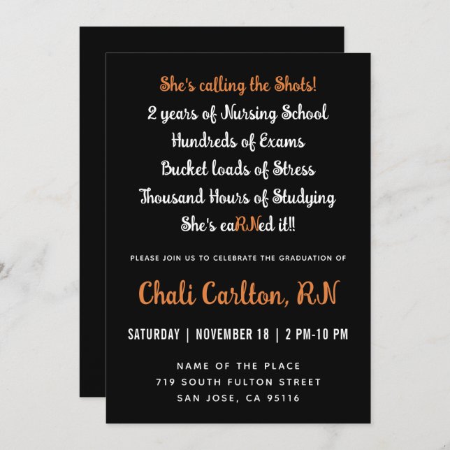 Convite Graduação da Tipografia de Enfermeira Leopardo Reg (Frente/Verso)