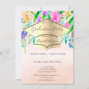 Convite Graduação das flores da primavera do Boné de forma