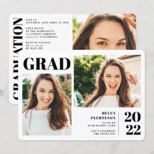 Convite Graduação de 3 fotos brancas pretas e modernas