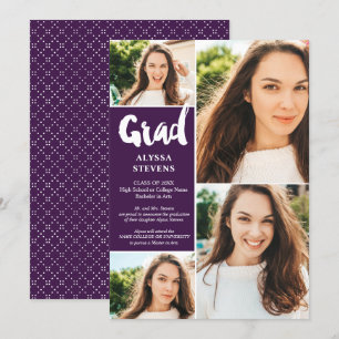 Convite Graduação de 4 fotos com script de Formando roxo m