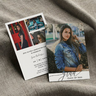Convite Graduação de 4 Fotos Mínima Moderna Preta e Branca