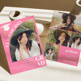 Convite Graduação de 5 fotos a rosa-arco moderno