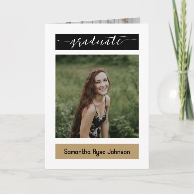 Convite Graduação de 5 Fotos do Dourado Bloco Moderno (Frente)