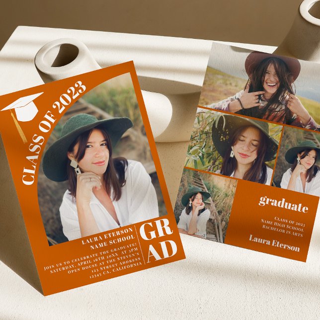 Convite Graduação de 5 fotos em laranja de arco moderno (Criador carregado)