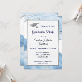 Convite Graduação de Agato de Prata Azul Trendy