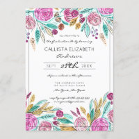 Graduação de Aquarela Floral Teal Rosa Elegante