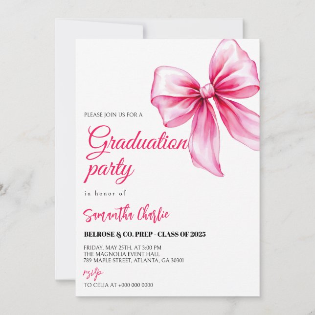 Convite Graduação de Arco rosa elegante (Frente)