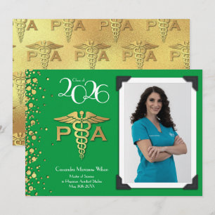 Convite Graduação de Assistente Médico AM Verde Dourado