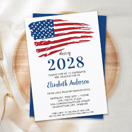 Convite Graduação de Bandeira Azul-Americana Patriótica Re