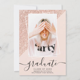 Convite Graduação de blocos de fotos cor-de-rosa com brilh