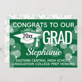 Convite Graduação de Bolhas de Confetti Moderno Verde