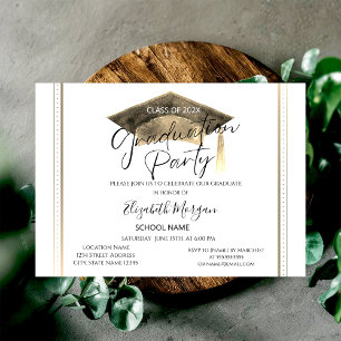 Convite Graduação de Boné de formatura de Quadro Chic