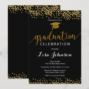 Convite Graduação de brilho de brilho amarelo e cinza Dour