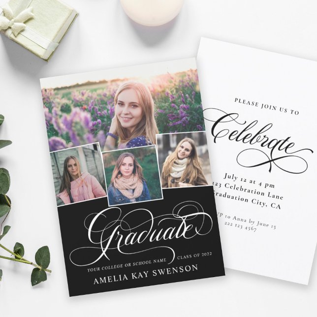 Convite Graduação de Caligrafia Elegante Moderna (Criador carregado)