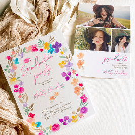 Convite Graduação de campo de flores silvestres pintadas