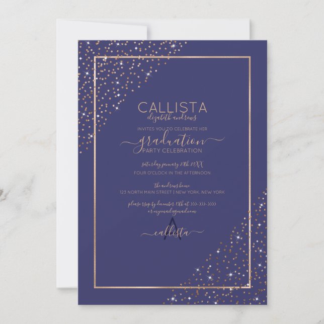 Convite Graduação de cantos de Confetti Glitter Dourado do (Frente)