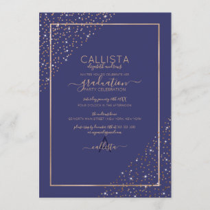 Convite Graduação de cantos de Confetti Glitter Dourado do