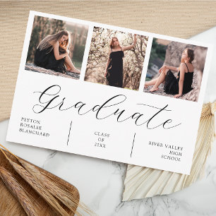 Convite Graduação de Colagem de 3 Fotos Mínima Moderna