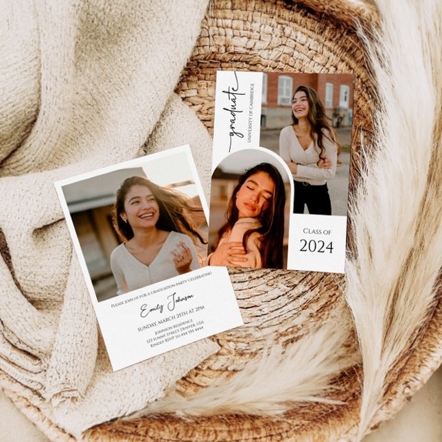 Convite Graduação de Colagem de Fotos do Formando de Scrip (Criador carregado)