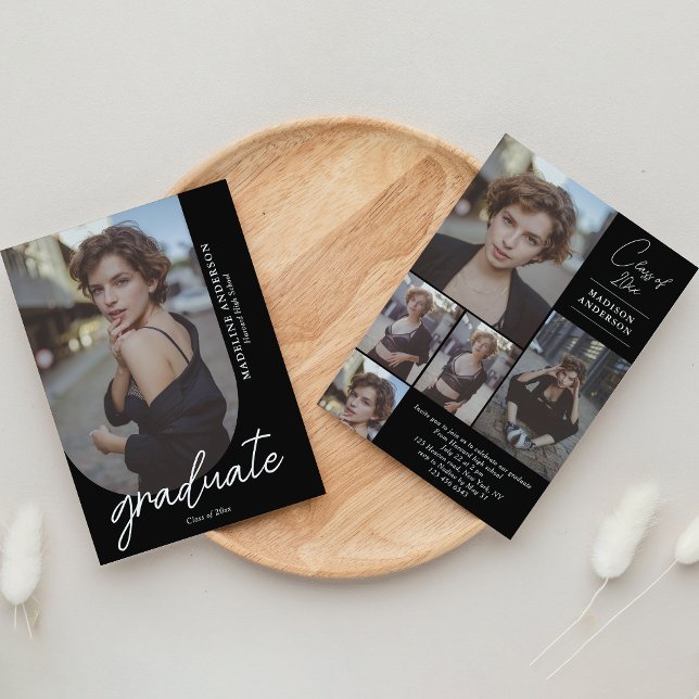 Convite Graduação de Colagem de Fotos em Preto e Branco (Criador carregado)