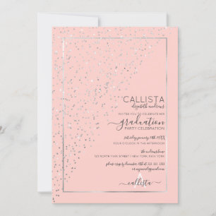 Convite Graduação de Confetti Diagonal da Glitter Silver R