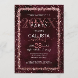 Convite Graduação de Confetti Dourada e Rosa Burgundy