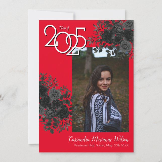 Convite Graduação de Cores Vermelhas Rosa a Preto (Frente)