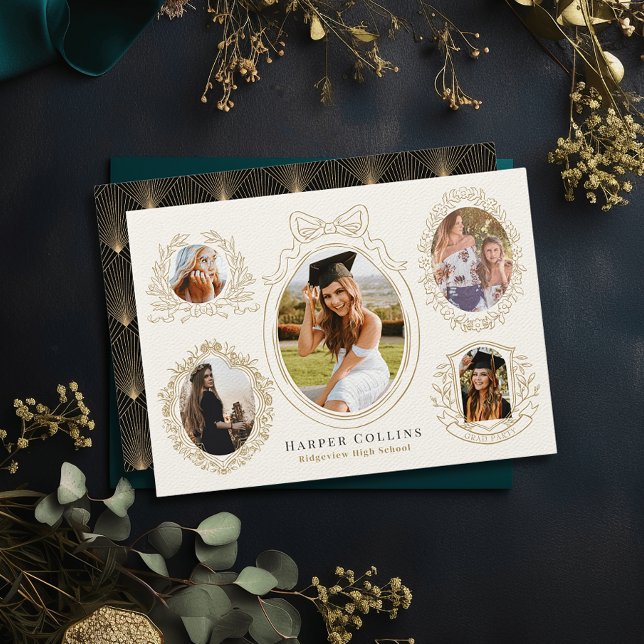 Convite Graduação de Creme de Quadros Dourados e Acentos B (Criador carregado)