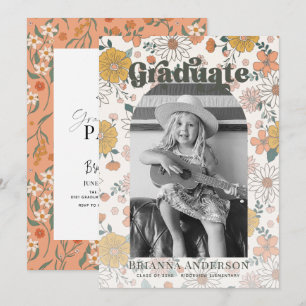 Convite Graduação de Crianças com Arco Floral Retro Groovy