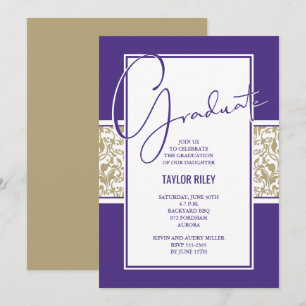 Convite Graduação de Damasco Roxo e Dourado