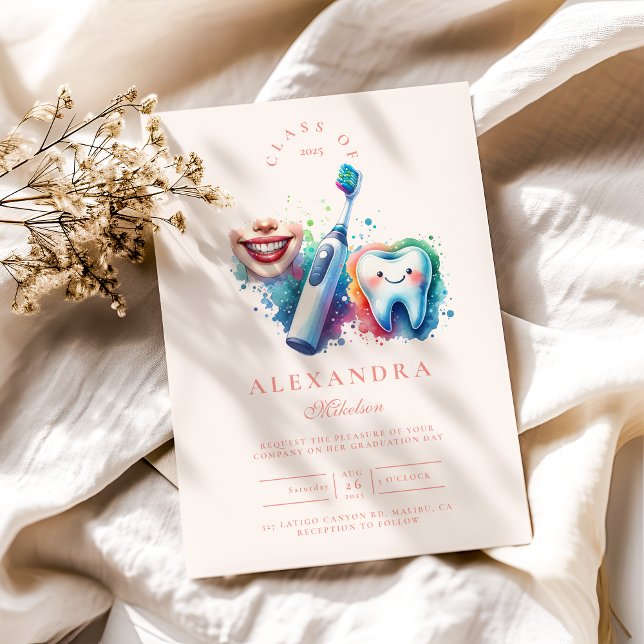 Convite Graduação de Dentista de Aquarela Colorida (Criador carregado)