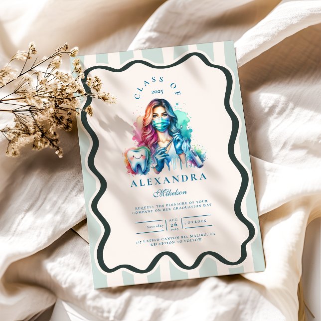 Convite Graduação de Dentista Feminina com Aquarelas de Fo (Criador carregado)