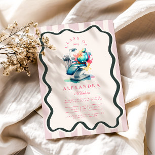 Convite Graduação de Dentista Feminina com Aquarelas de Fo