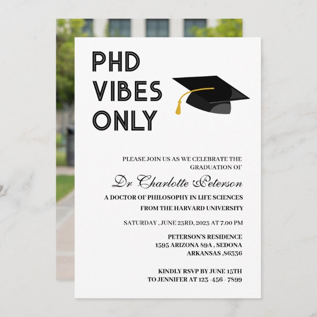 Convite Graduação de Doutorado em PHD Personalizado Modern (Frente/Verso)