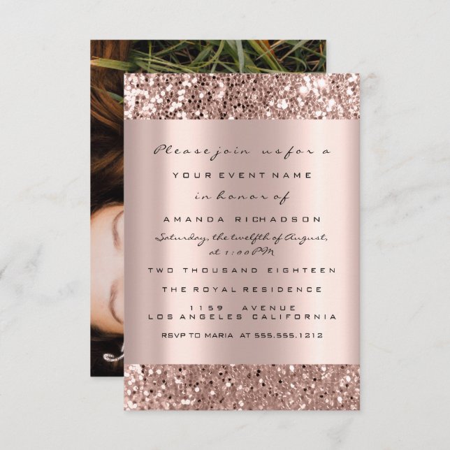 Convite Graduação de Drives Dourados com Rosa de Foto (Frente/Verso)