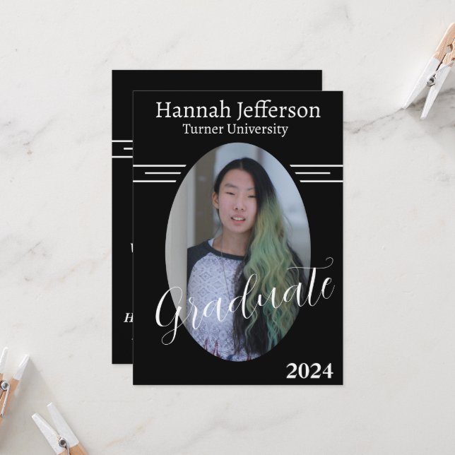 Convite Graduação de duas fotos, preto e branco, minimalis (Frente/Verso In Situ)