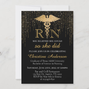 Convite Graduação de Enfermagem com Glitter Sparkly Dourad