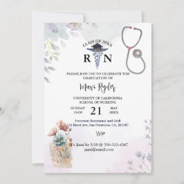 Convite Graduação de Enfermagem Personalizada Watercolor F