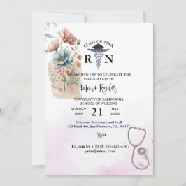 Convite Graduação de Enfermagem Personalizada Watercolor F
